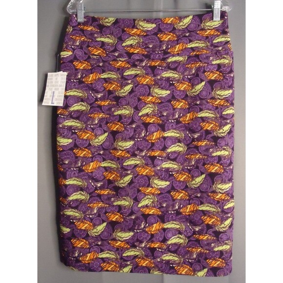 LuLaRoe Cassie Pencil Skirt Stretch Colorful Multicolored Feather Print Large - Picture 2 of 8